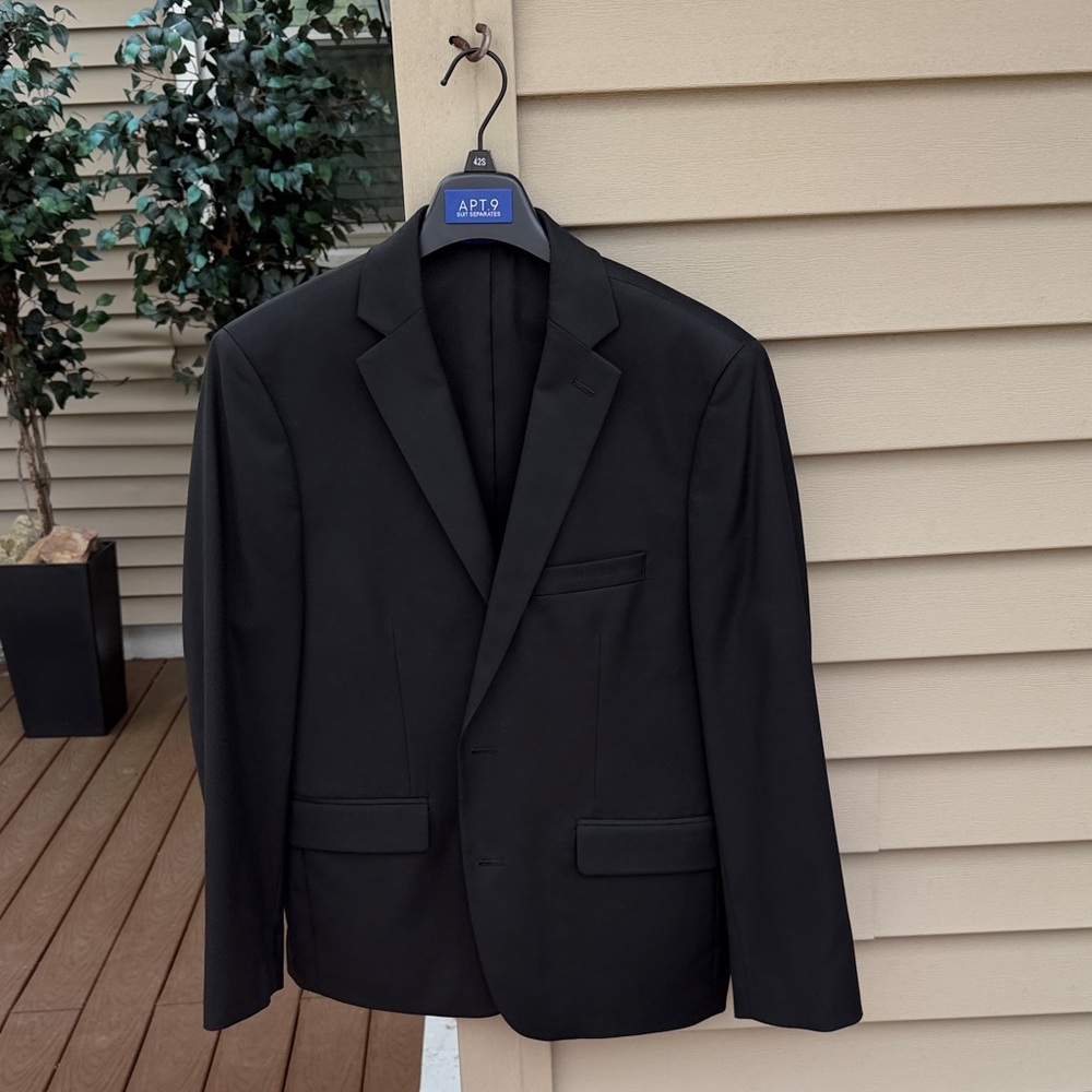 Apt. 9 Men's Black Notch-Lapel Sport Coat Size 42 Short Vest